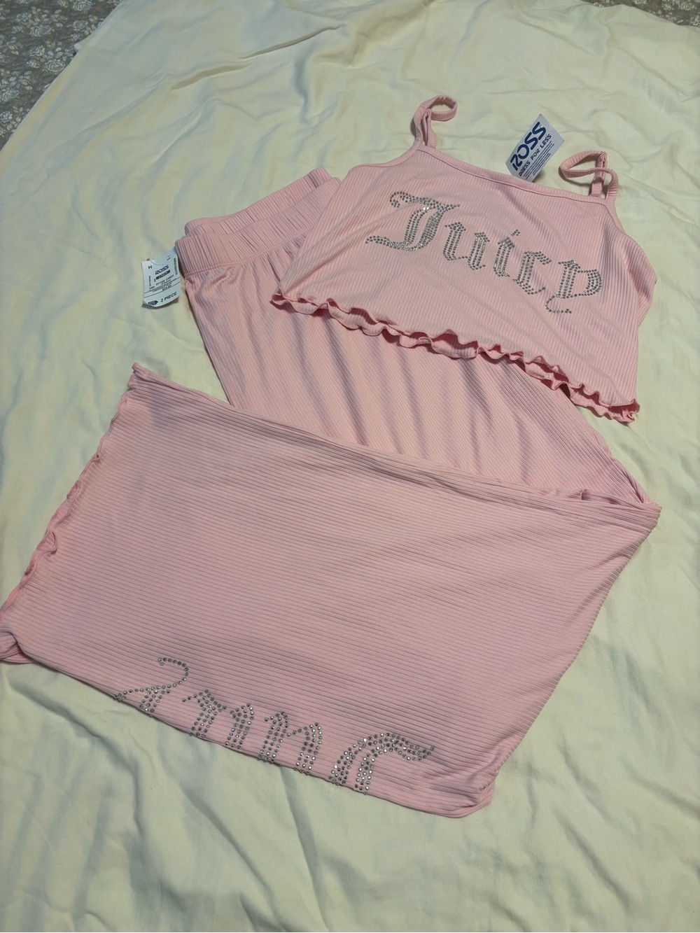 Juicy Couture Light Pink Ribbed Crystal Logo Tank & pant light pink Set